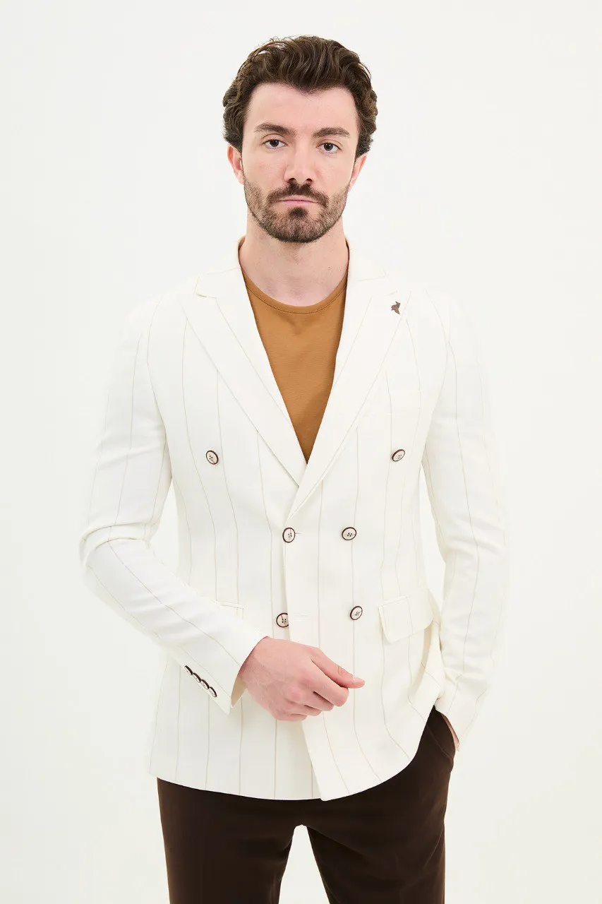 Off-White Pinstripe Double-Breasted Blazer