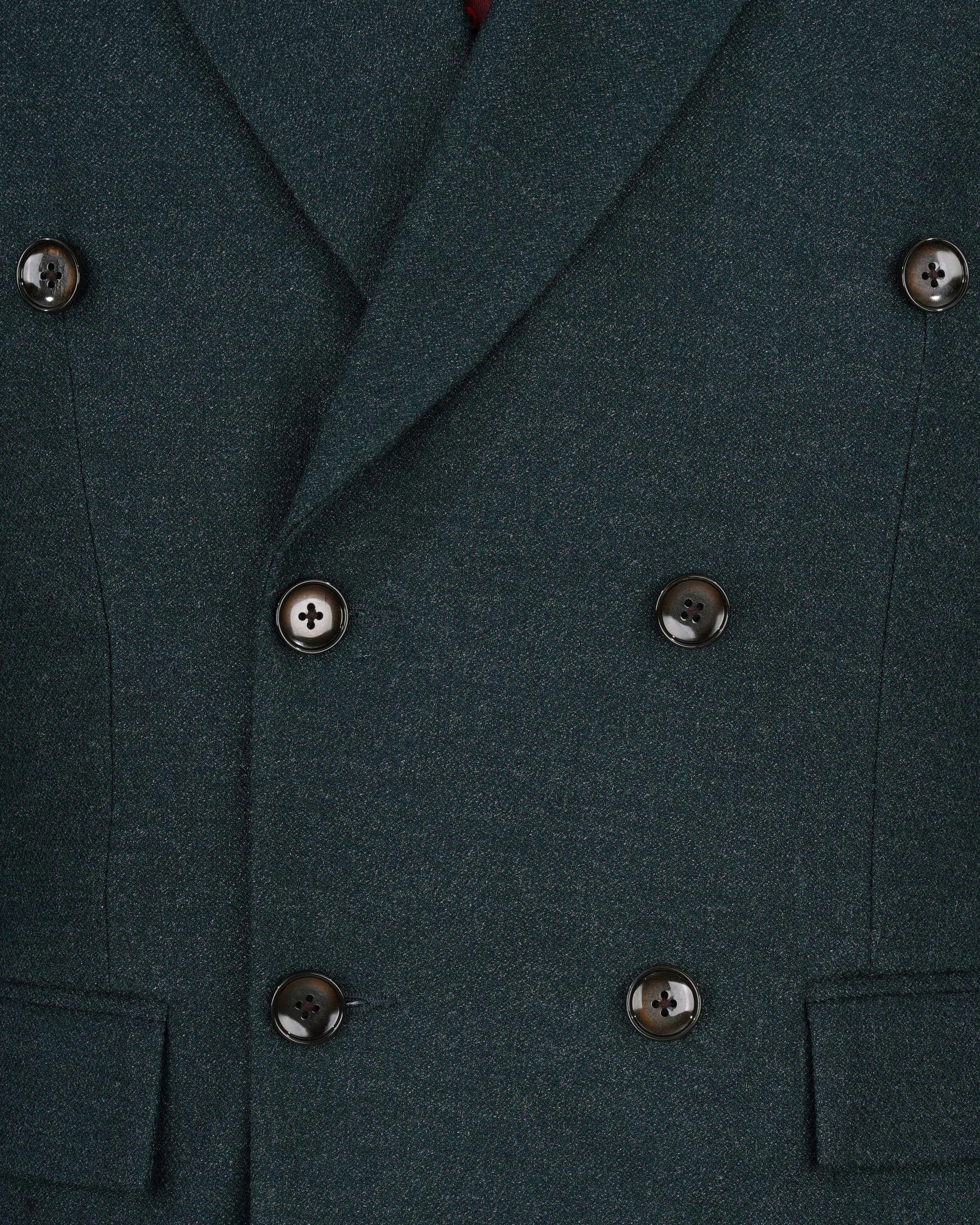 Outer Space Green Double-Breasted Pure Wool Blazer