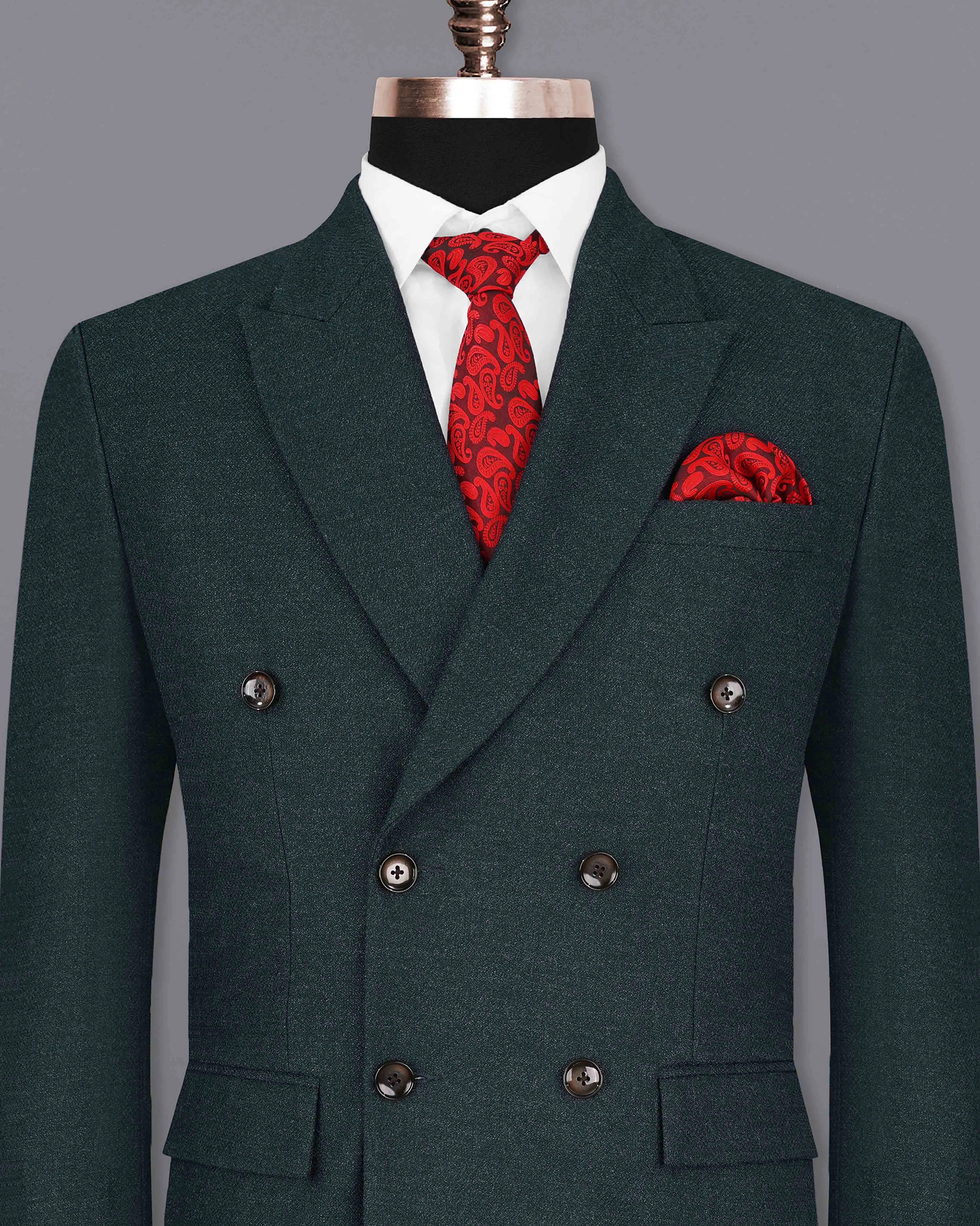 Outer Space Green Double-Breasted Pure Wool Blazer