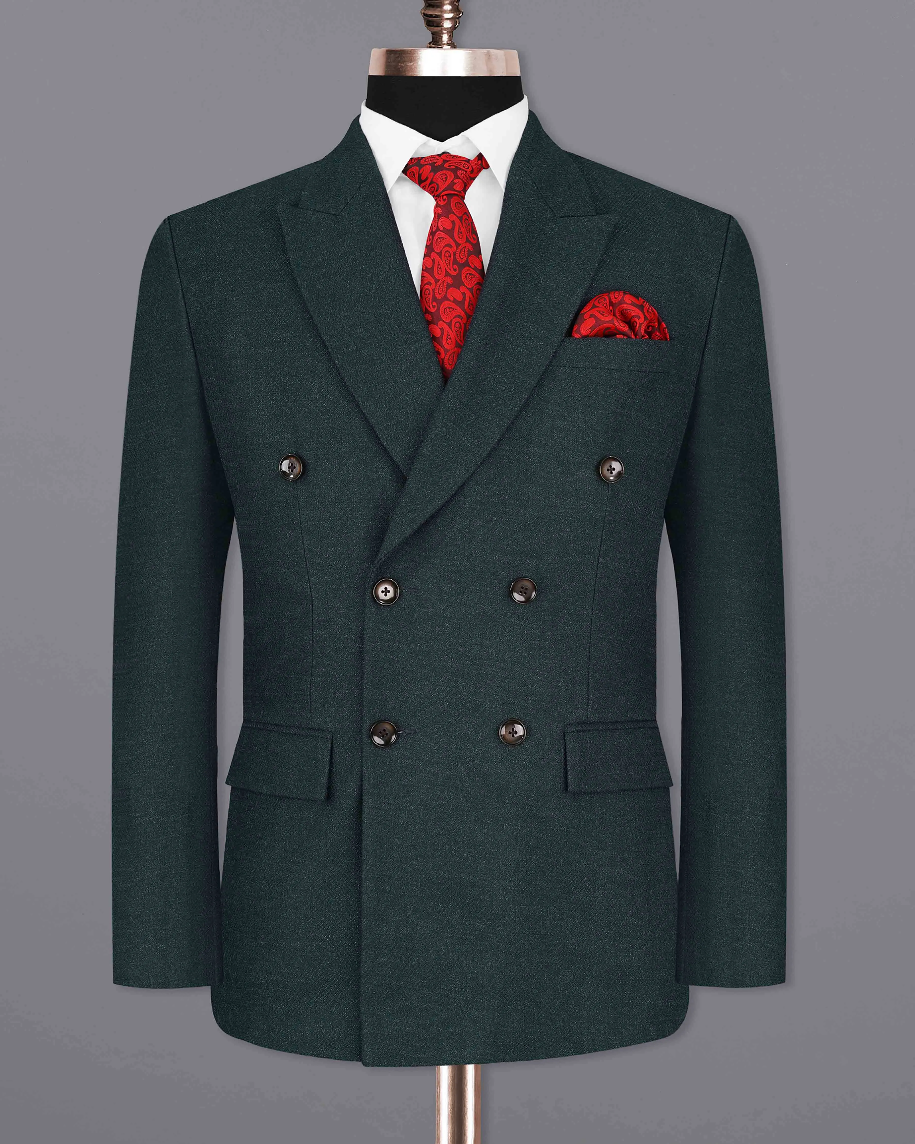 Outer Space Green Double-Breasted Pure Wool Blazer