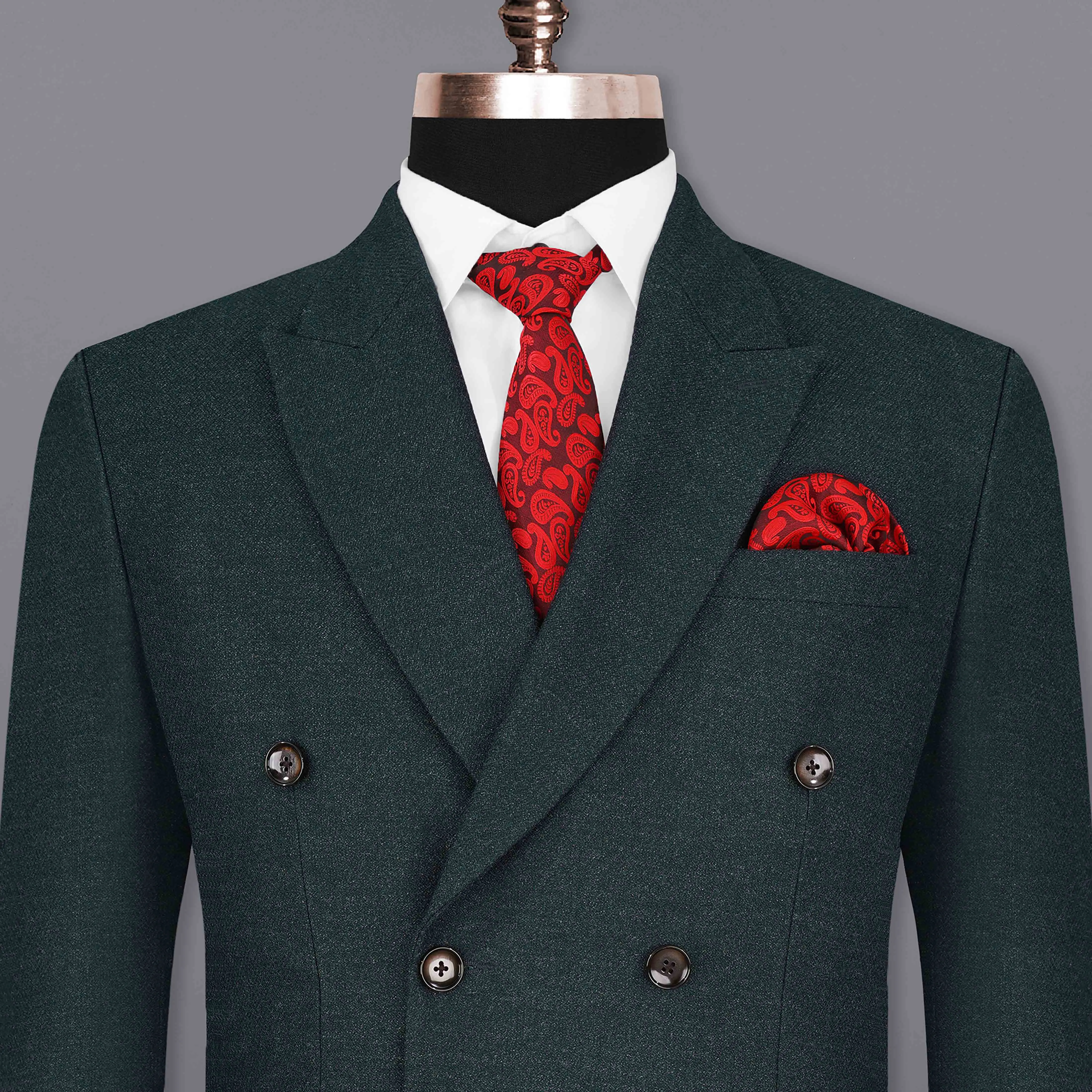 Outer Space Green Double-Breasted Pure Wool Blazer