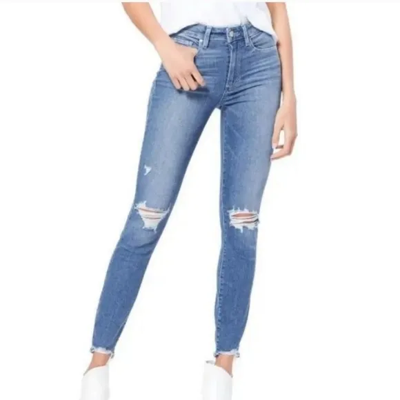 Paige Hoxton Ankle Jeans in Dezi Destructed High Rise Distressed Denim 26