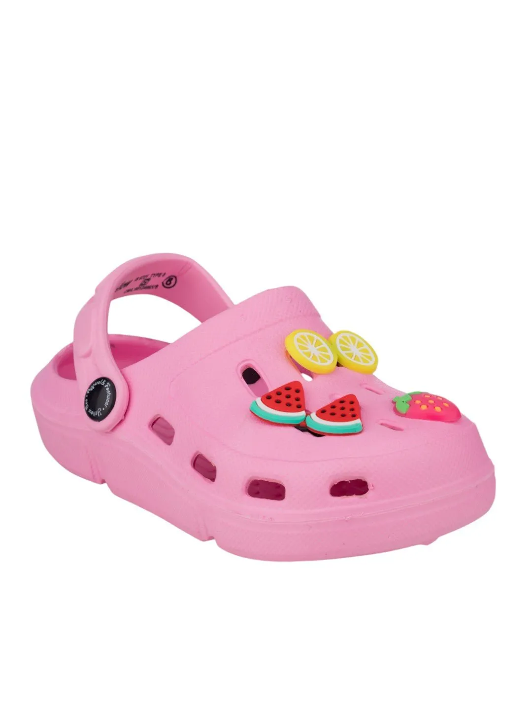 Playful Girl's Clogs with Strawberry, Watermelon & Lemon Accents- Pink