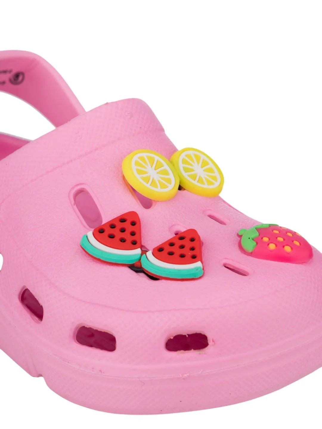 Playful Girl's Clogs with Strawberry, Watermelon & Lemon Accents- Pink