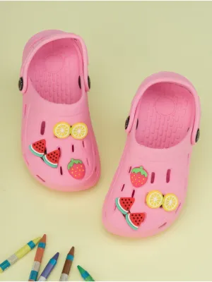 Playful Girl's Clogs with Strawberry, Watermelon & Lemon Accents- Pink