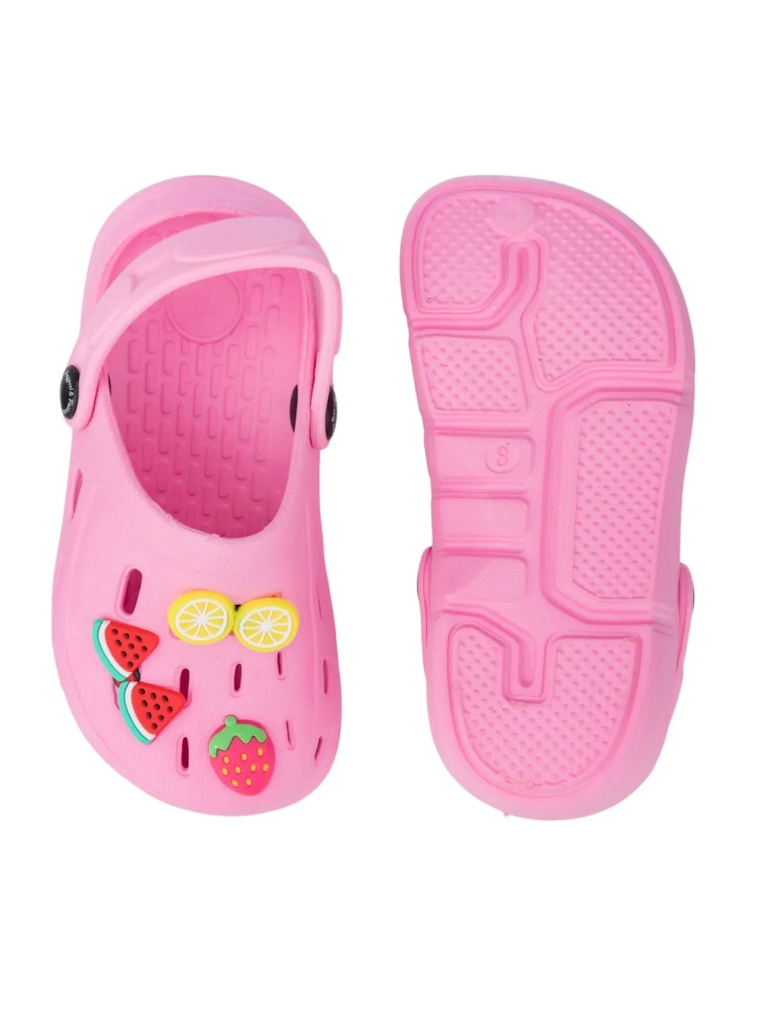 Playful Girl's Clogs with Strawberry, Watermelon & Lemon Accents- Pink