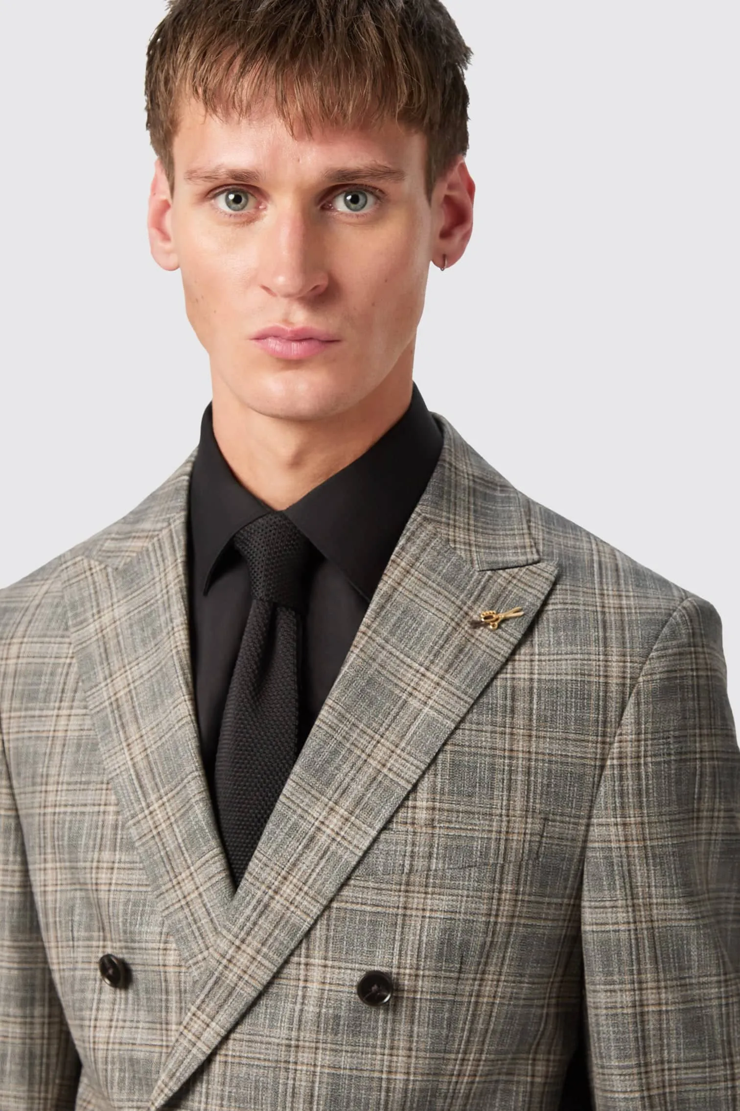 Plunkett Slim Fit Grey Check Double Breasted Jacket - ARCHIVE