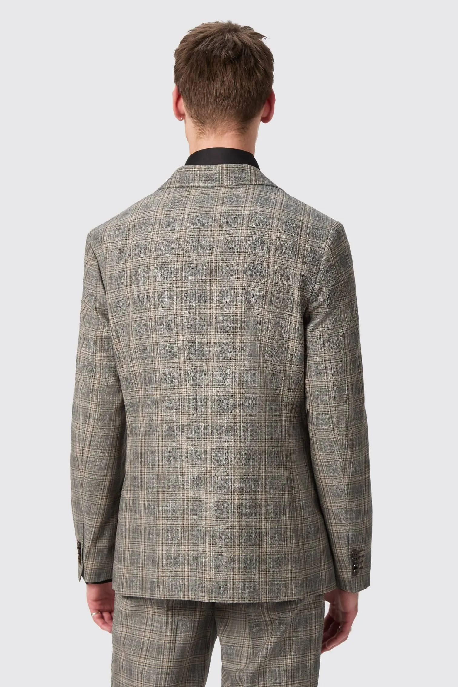 Plunkett Slim Fit Grey Check Double Breasted Jacket - ARCHIVE