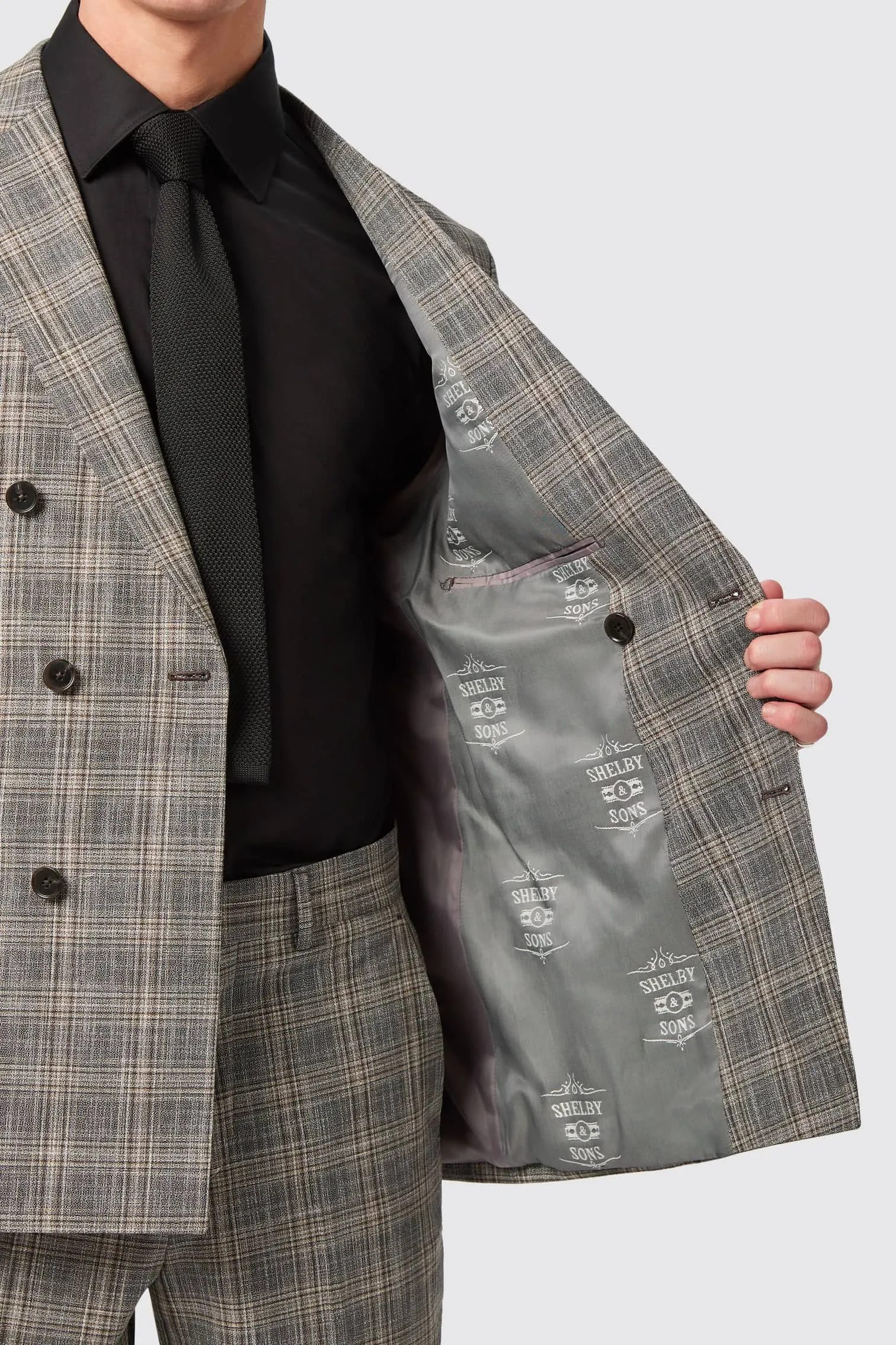 Plunkett Slim Fit Grey Check Double Breasted Jacket - ARCHIVE