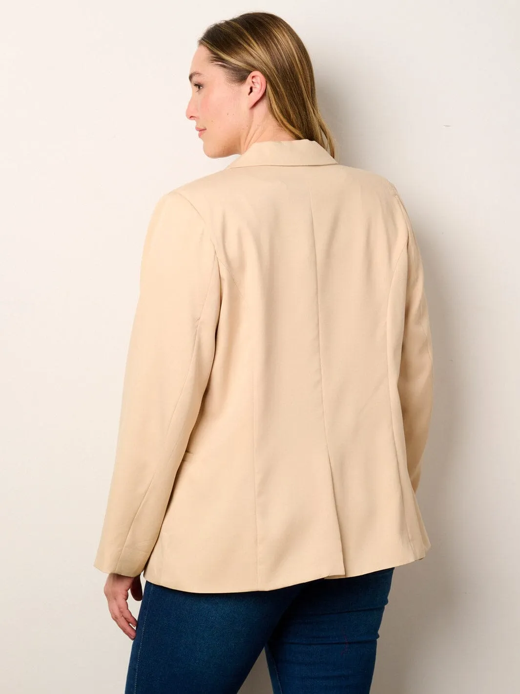 PLUS SIZE LONG SLEEVE OPEN FRONT FRONT POCKETS BLAZER