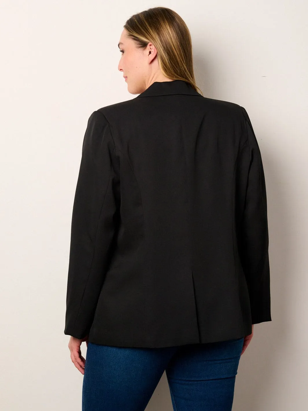 PLUS SIZE LONG SLEEVE OPEN FRONT FRONT POCKETS BLAZER
