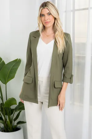Ponte Open Front Roll Up Blazer - Sage