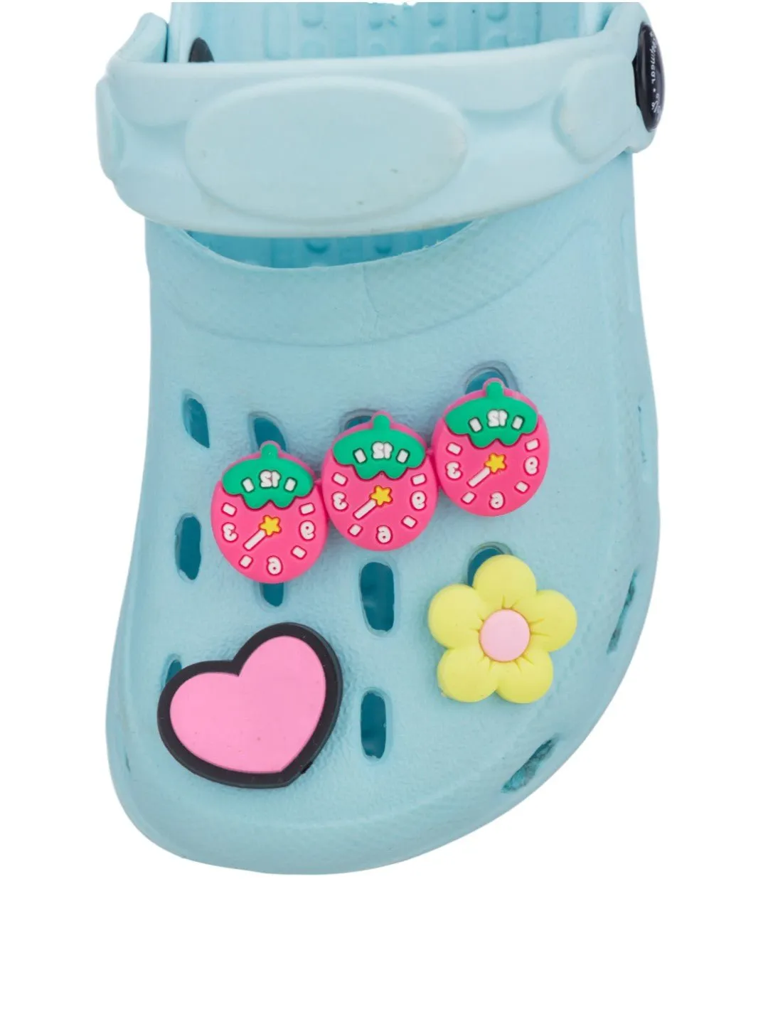 Pretty & Playful Clogs with 3D Strawberry, Flower & Heart Accents for Girls- Blue