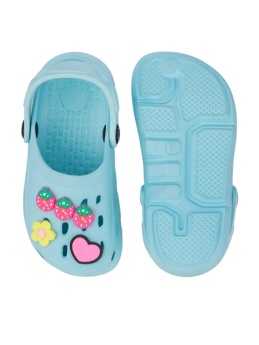 Pretty & Playful Clogs with 3D Strawberry, Flower & Heart Accents for Girls- Blue