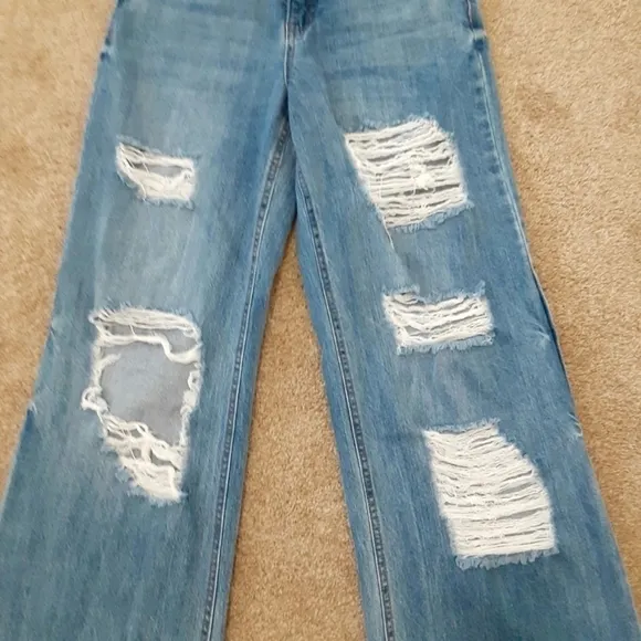 Prosperity Cotton High Rise Wide Leg Distressed Non Stretch Jeans Size 24