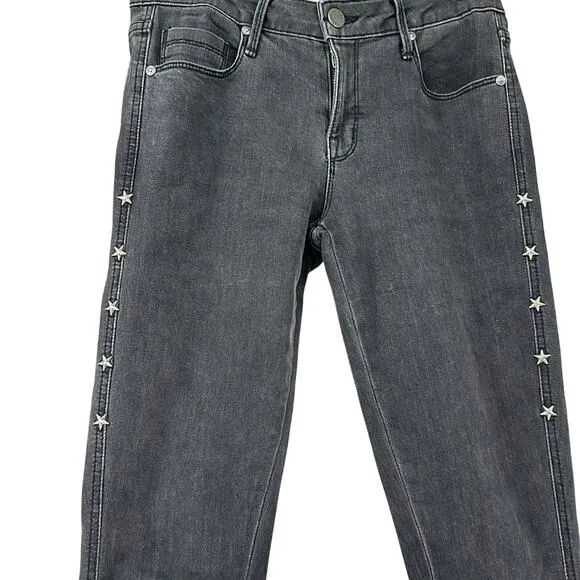 PS PARKER SMITH 26 Skinny Jeans Raw Step Hem Star Studded Seam Crop Faded Black