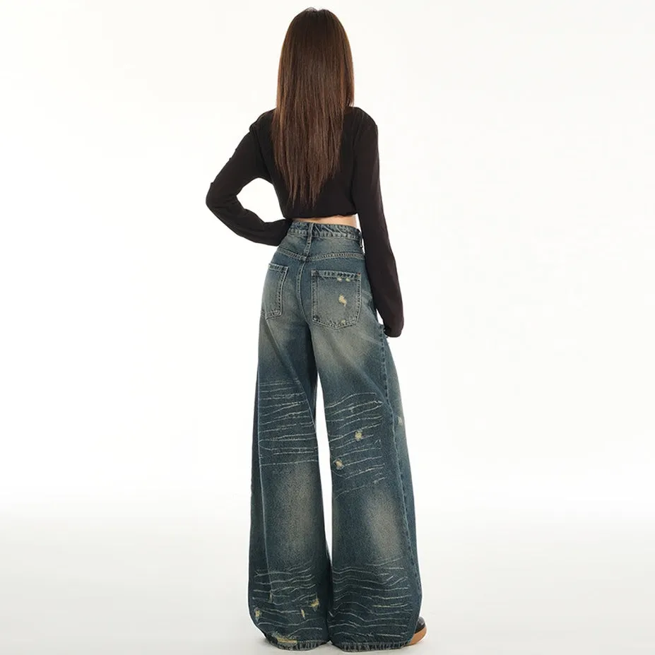 Relaxed Fit Blue Tattered Vintage Straight Leg Jeans