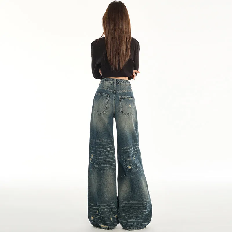 Relaxed Fit Blue Tattered Vintage Straight Leg Jeans