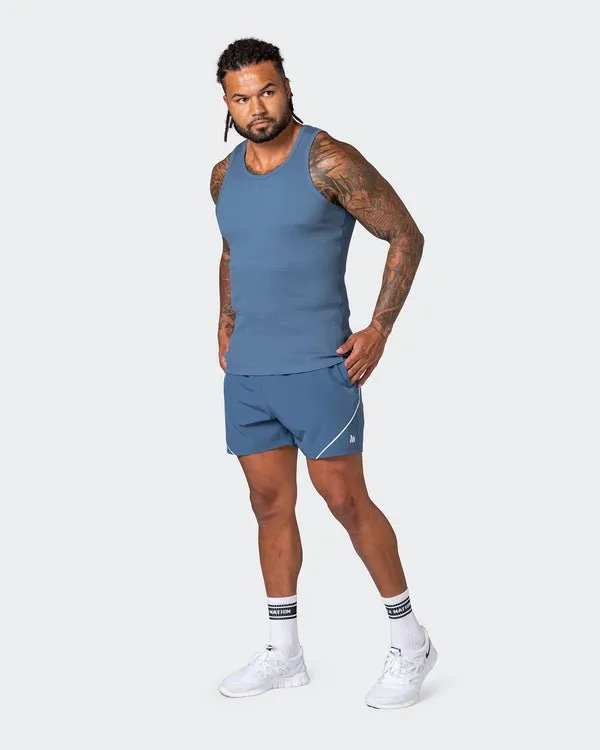 Rib Fitted Training Tank - Denim Blue