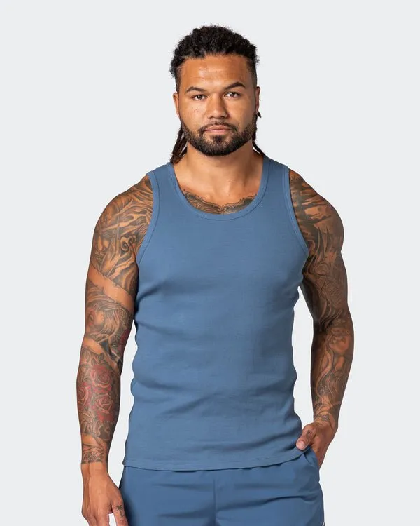 Rib Fitted Training Tank - Denim Blue