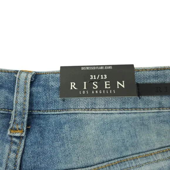 Risen Los Angeles Jeans Distressed Flare High Rise 31/13 Stretch Frayed Hem NWT