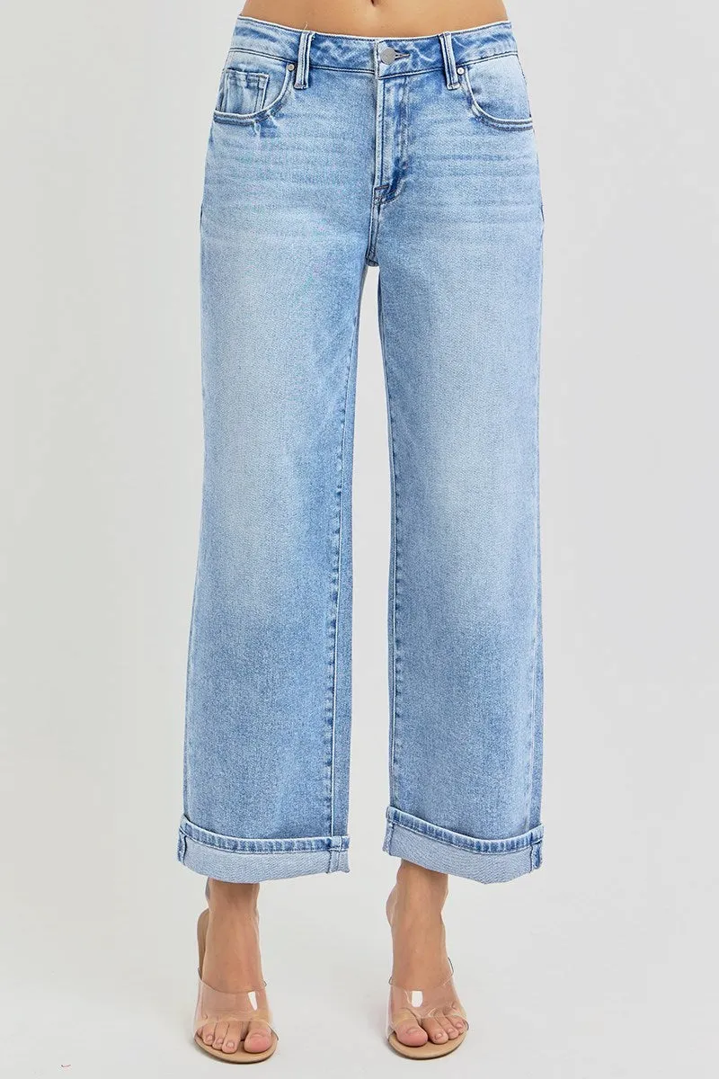 Risen Mid Rise Boyfriend Jeans With Cuff PGA21136 Light