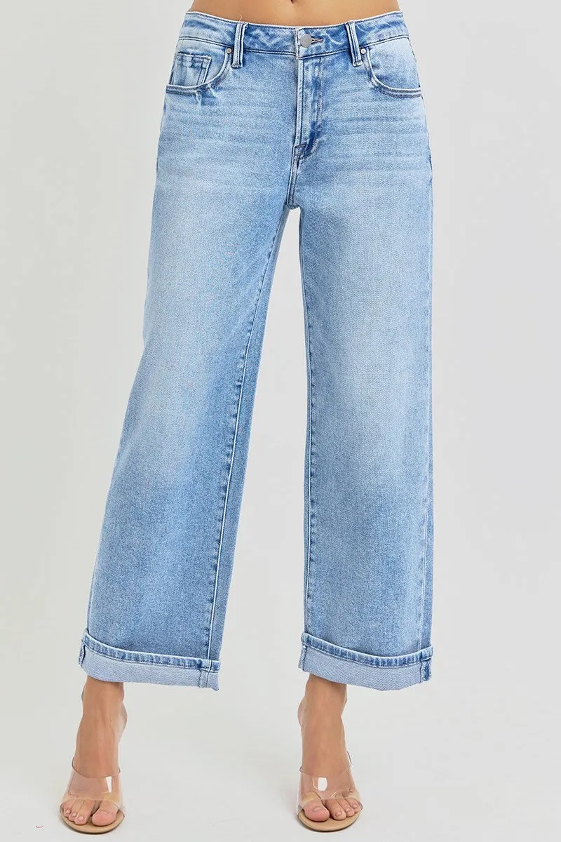 Risen Mid Rise Boyfriend Jeans With Cuff PGA21136 Light
