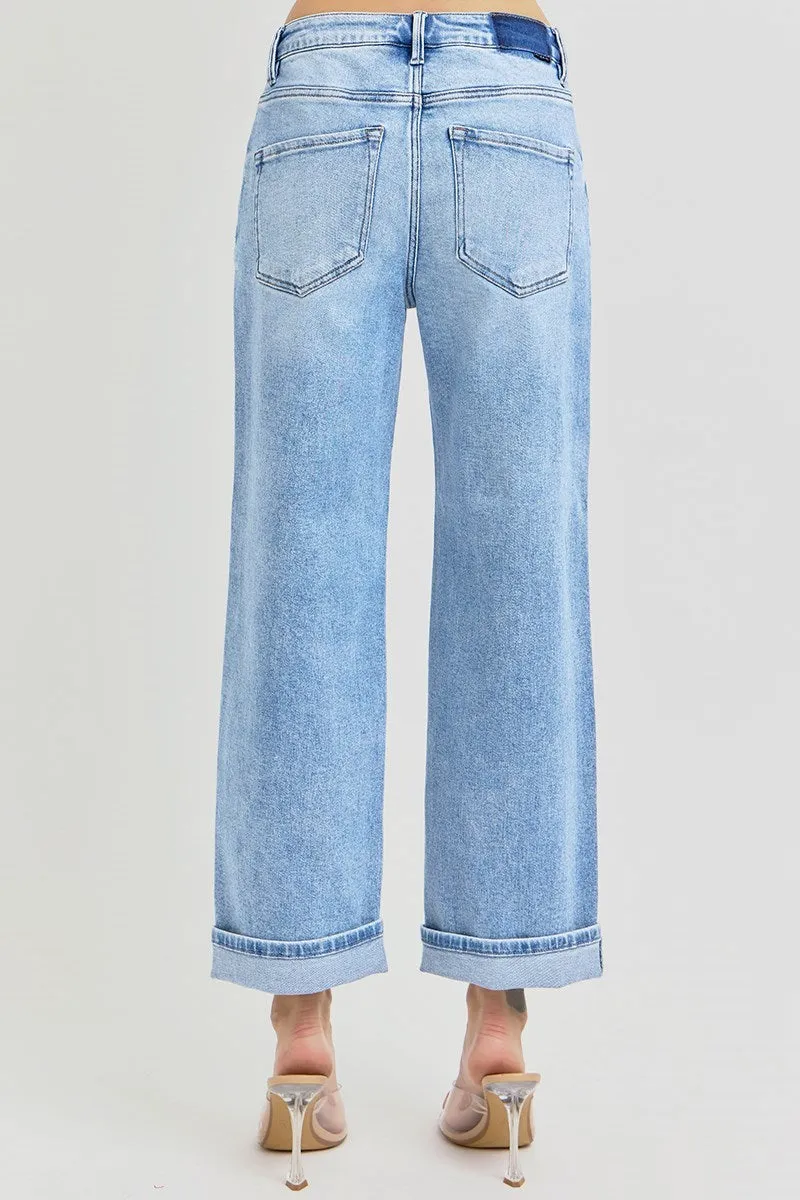 Risen Mid Rise Boyfriend Jeans With Cuff PGA21136 Light