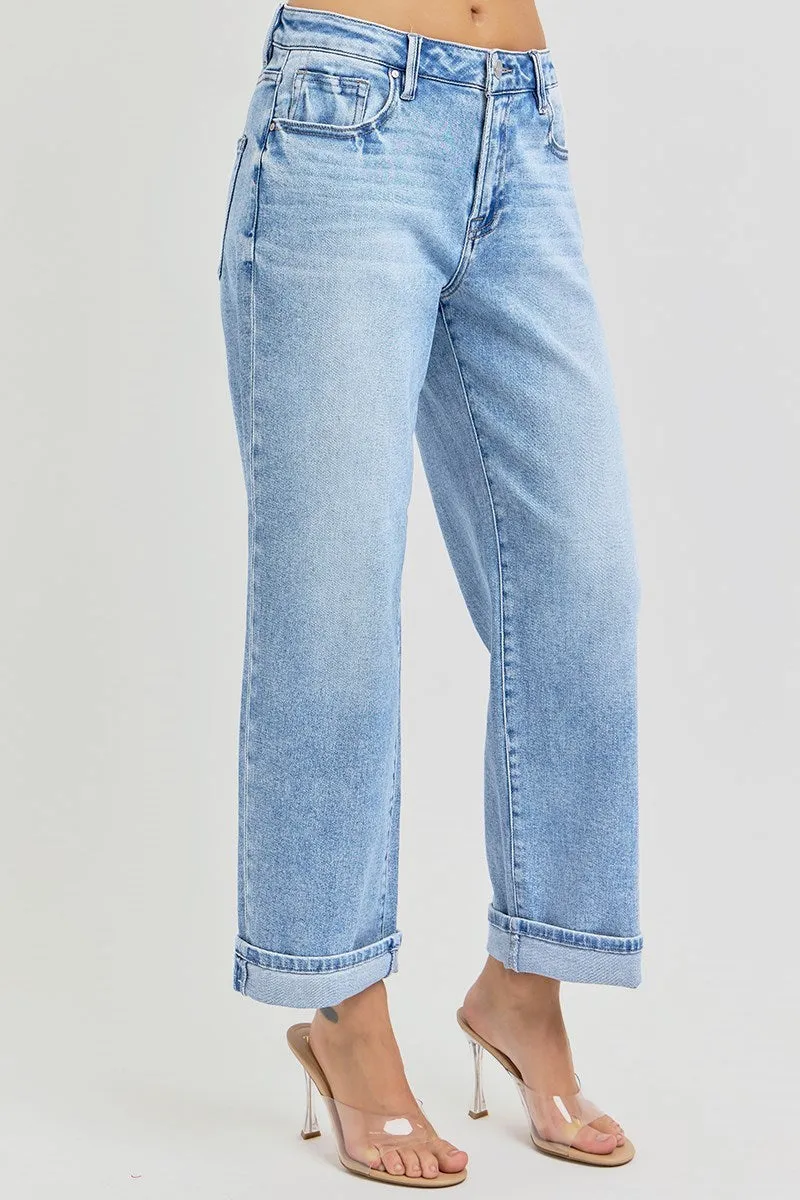 Risen Mid Rise Boyfriend Jeans With Cuff PGA21136 Light