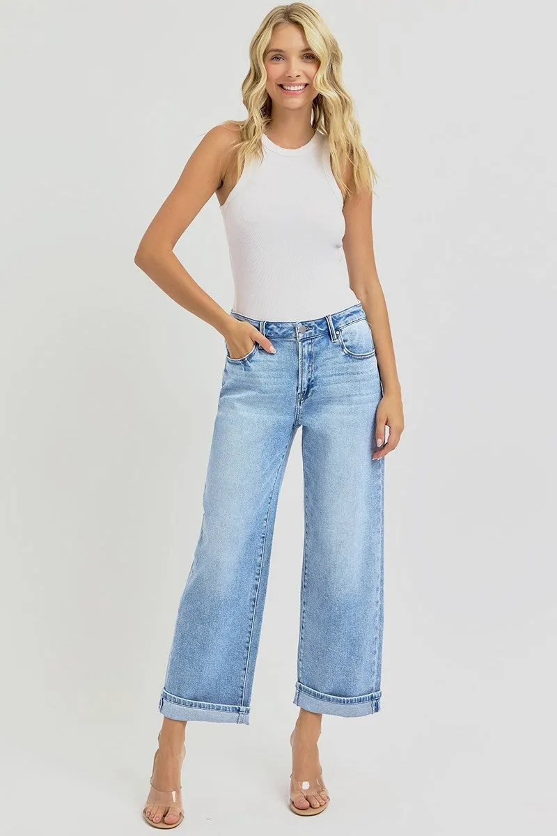 Risen Mid Rise Boyfriend Jeans With Cuff PGA21136 Light