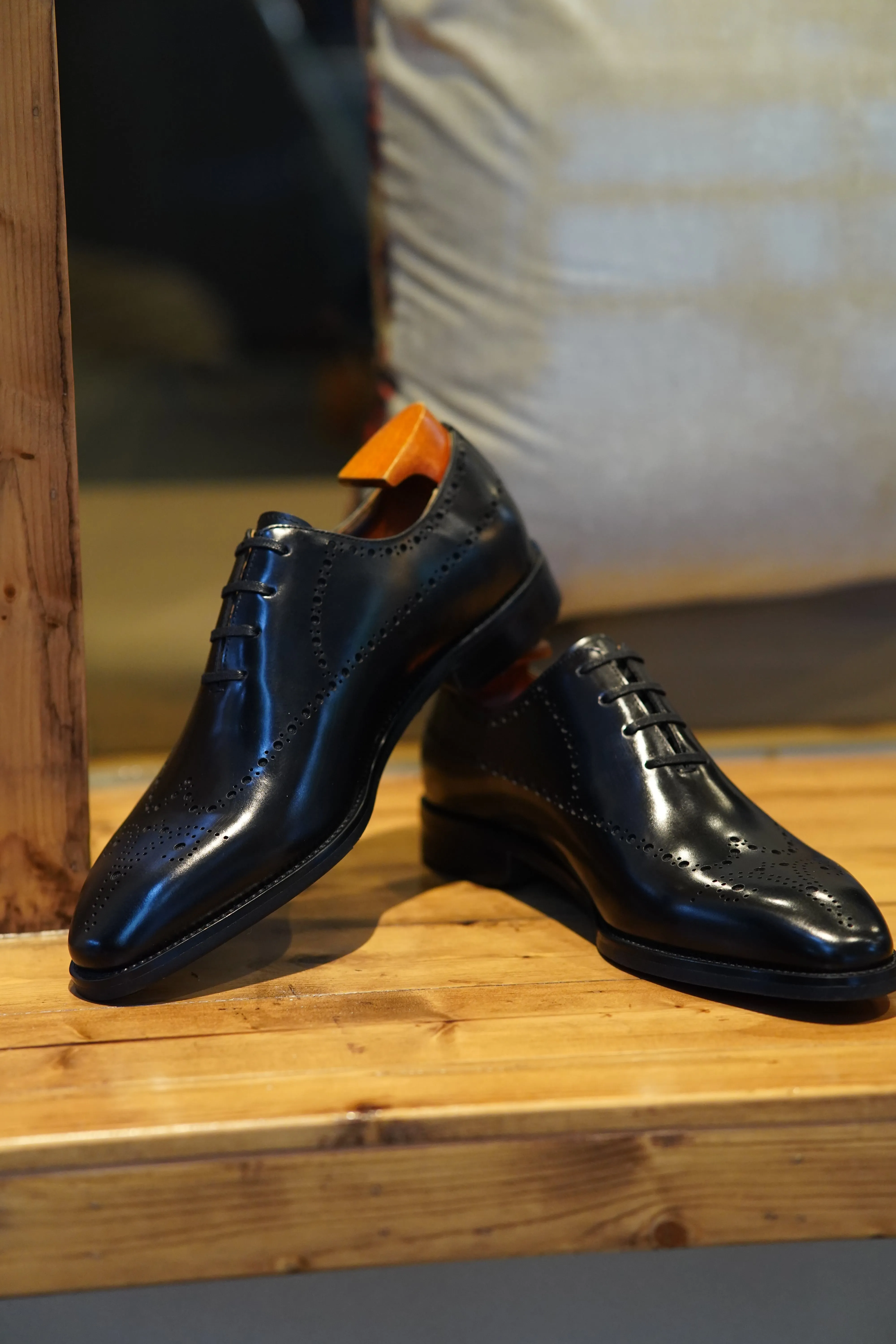 Sleek Black Brogue Dress Shoes