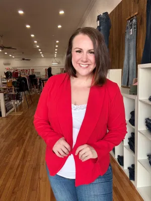 Solid Open Blazer- Red FINAL SALE