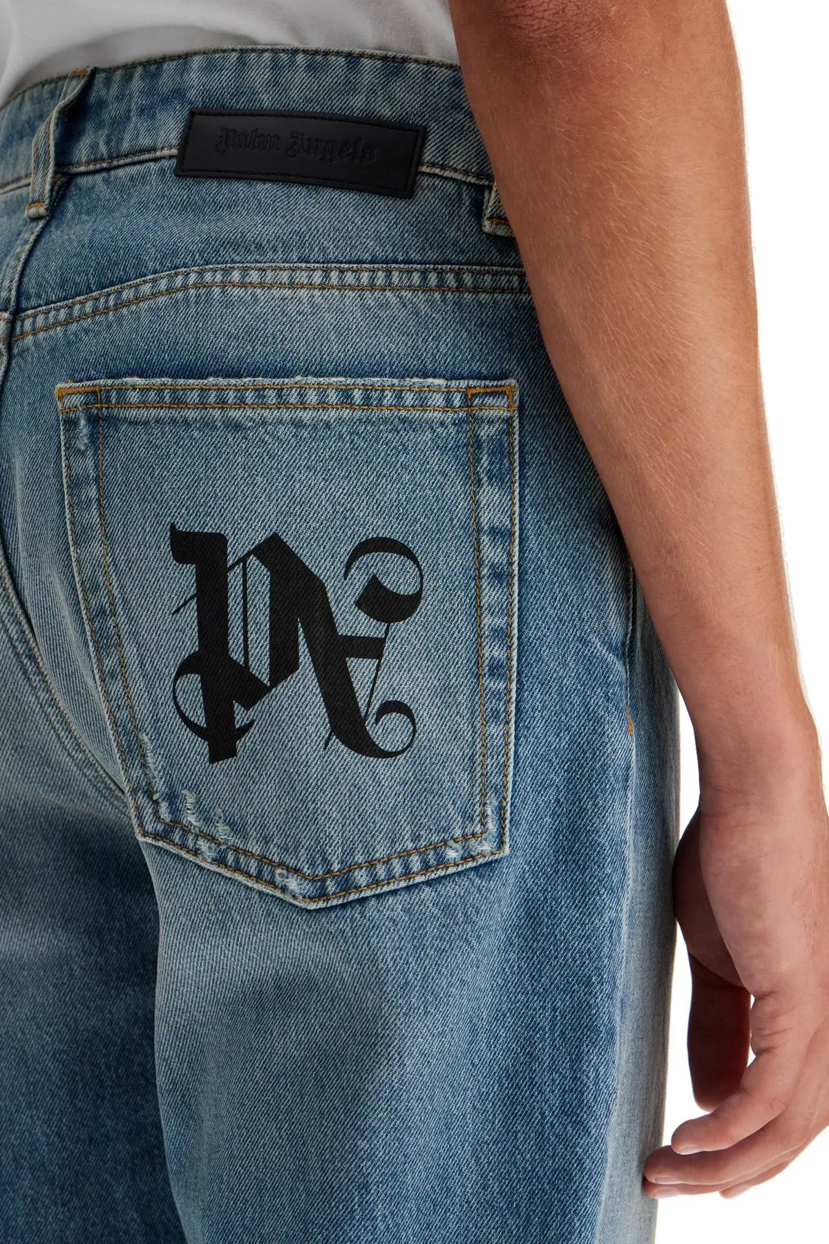 straight leg monogram print jeans