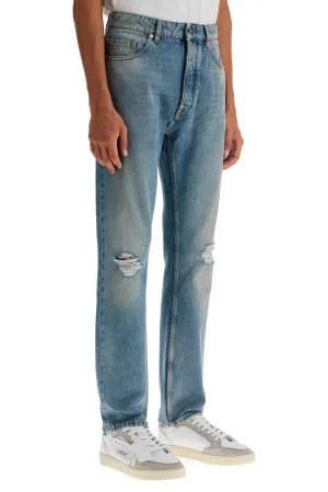 straight leg monogram print jeans