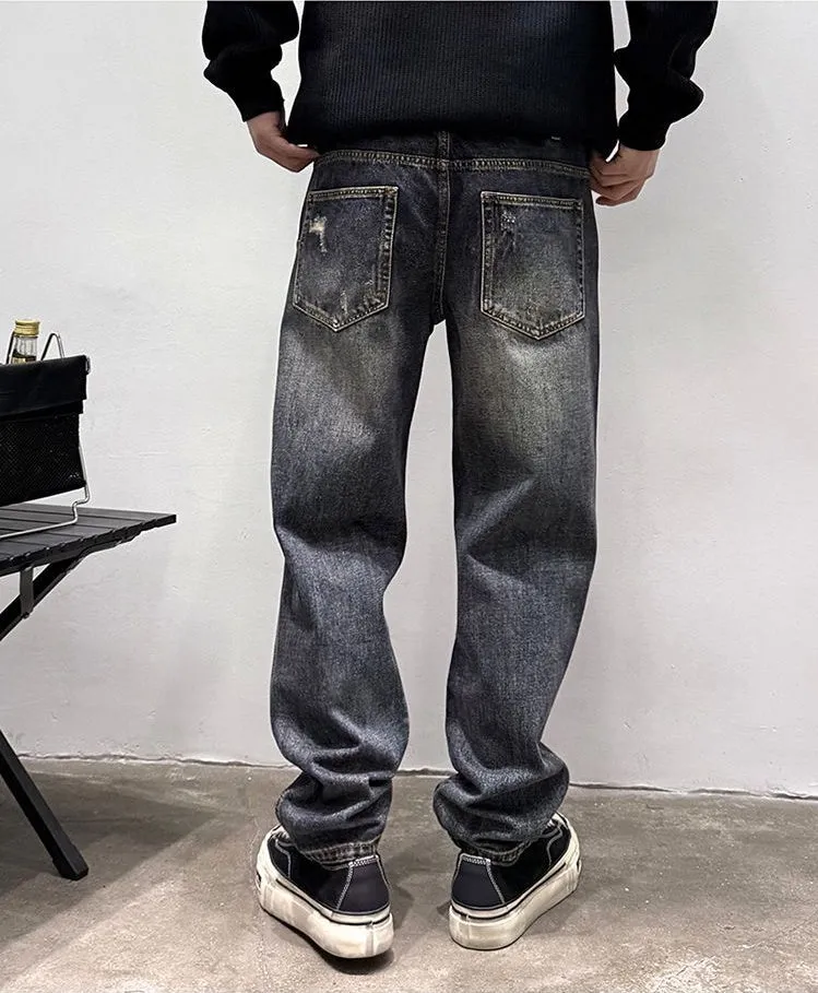 Stylish Men's Straight Leg Jeans with Patchwork for a Streetwear Vibe