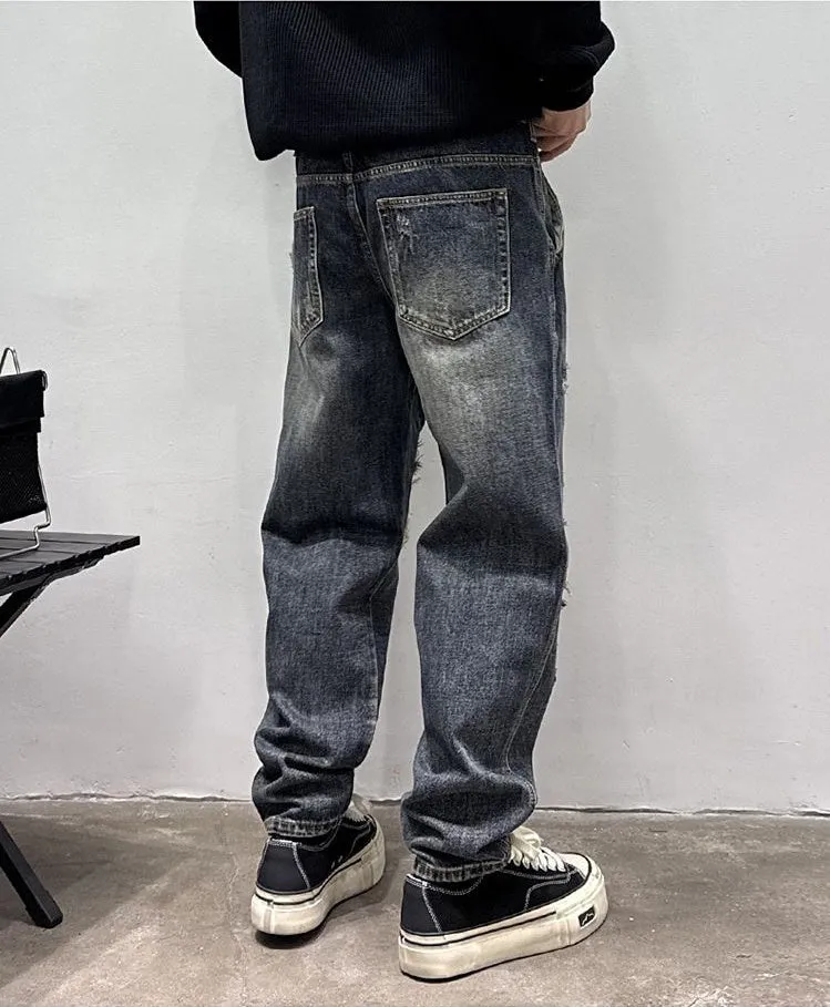 Stylish Men's Straight Leg Jeans with Patchwork for a Streetwear Vibe