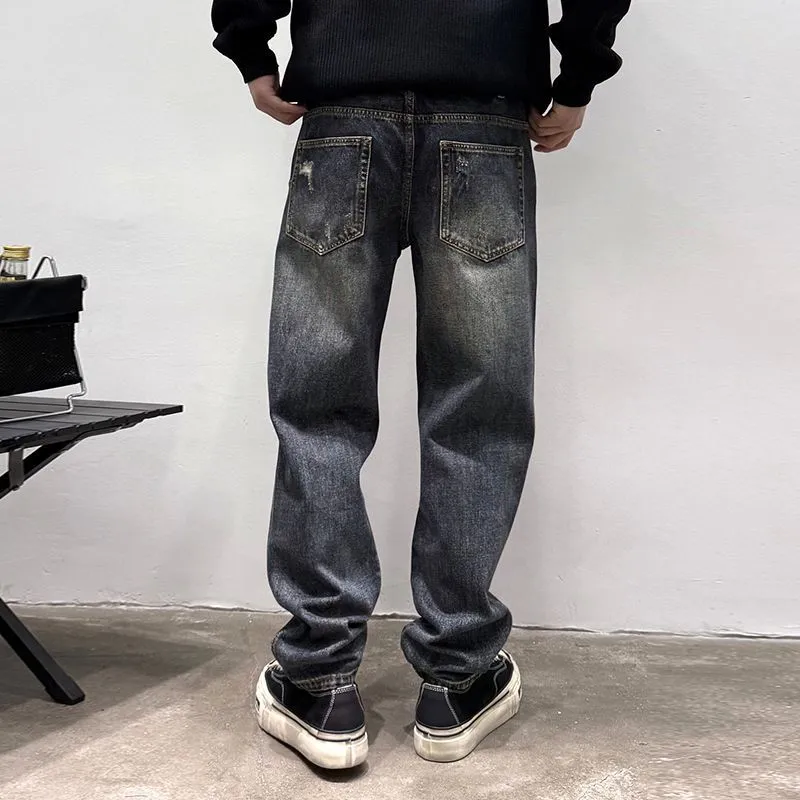 Stylish Men's Straight Leg Jeans with Patchwork for a Streetwear Vibe