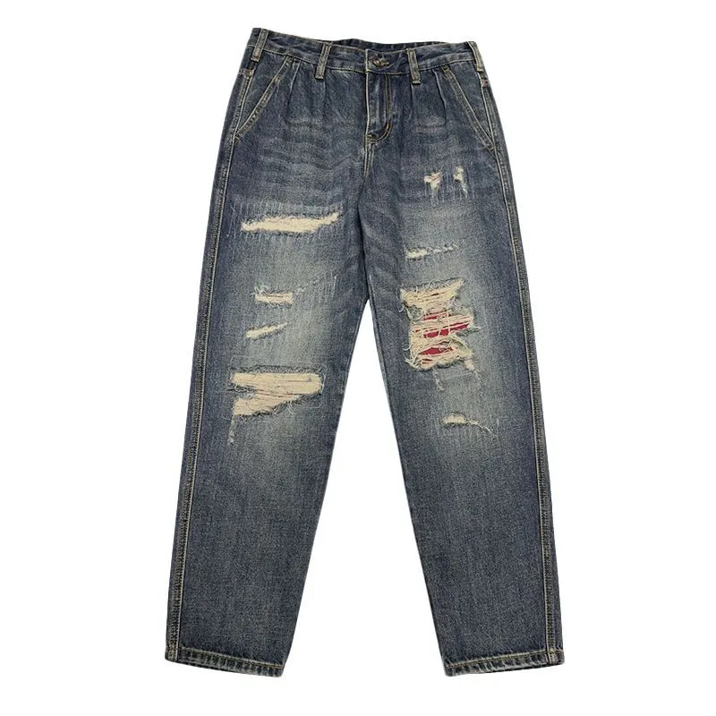 Stylish Men's Straight Leg Jeans with Patchwork for a Streetwear Vibe