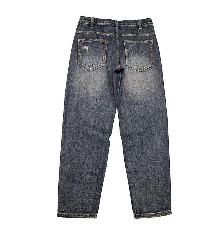 Stylish Men's Straight Leg Jeans with Patchwork for a Streetwear Vibe