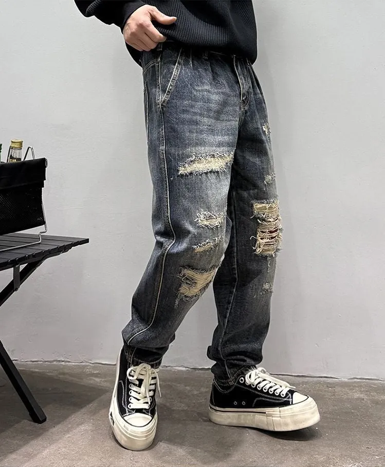 Stylish Men's Straight Leg Jeans with Patchwork for a Streetwear Vibe