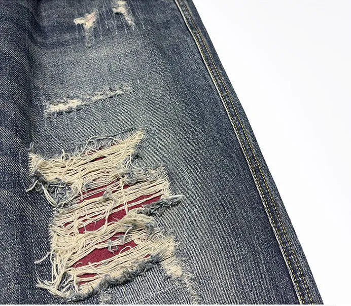 Stylish Men's Straight Leg Jeans with Patchwork for a Streetwear Vibe