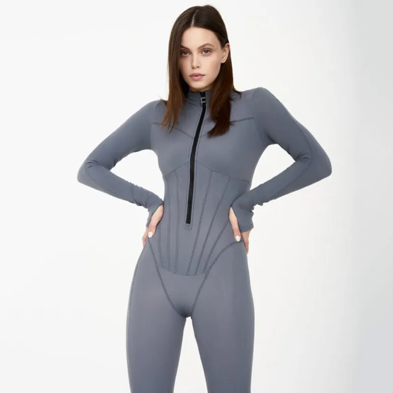 Stylish Zip-Up High-Elasticity Slim Fit Casual Sport Jumpsuit S-231120-34
