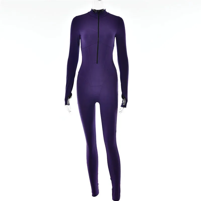 Stylish Zip-Up High-Elasticity Slim Fit Casual Sport Jumpsuit S-231120-34