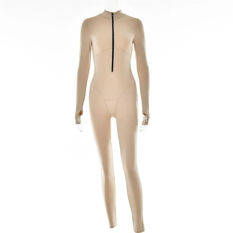 Stylish Zip-Up High-Elasticity Slim Fit Casual Sport Jumpsuit S-231120-34