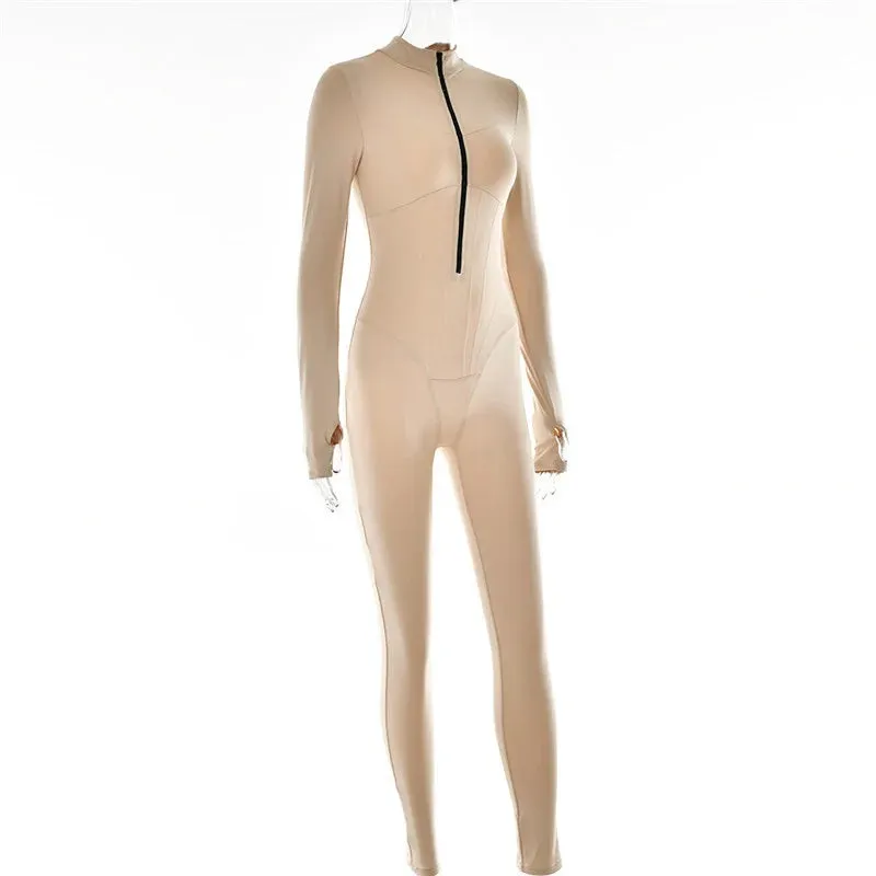 Stylish Zip-Up High-Elasticity Slim Fit Casual Sport Jumpsuit S-231120-34