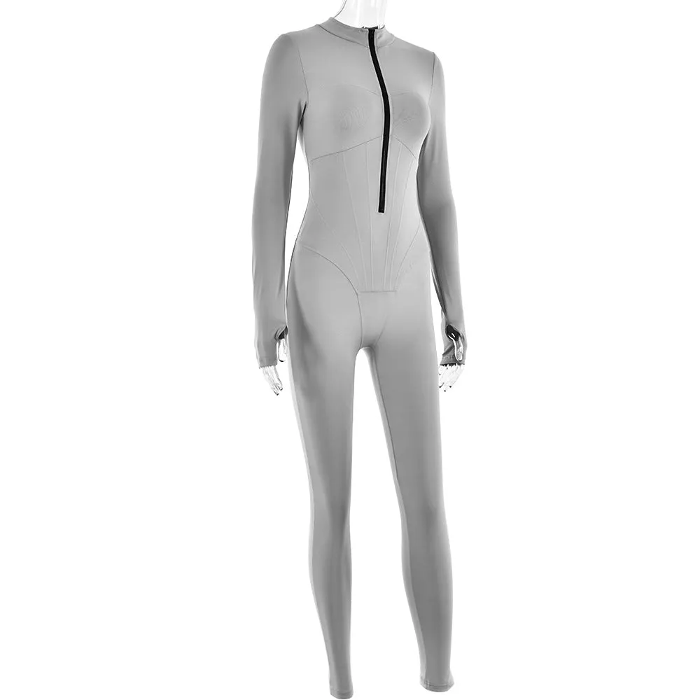 Stylish Zip-Up High-Elasticity Slim Fit Casual Sport Jumpsuit S-231120-34