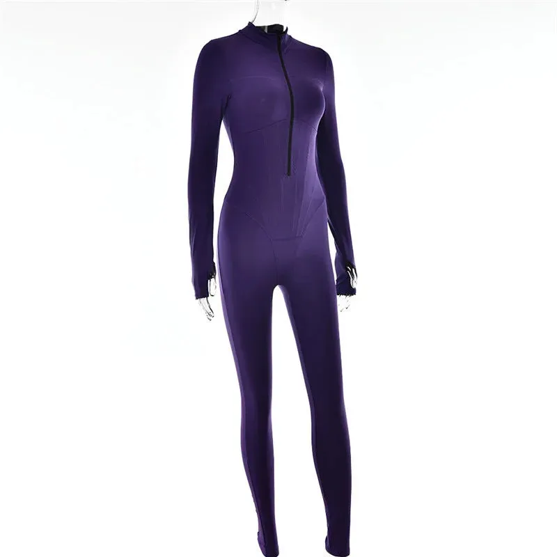Stylish Zip-Up High-Elasticity Slim Fit Casual Sport Jumpsuit S-231120-34