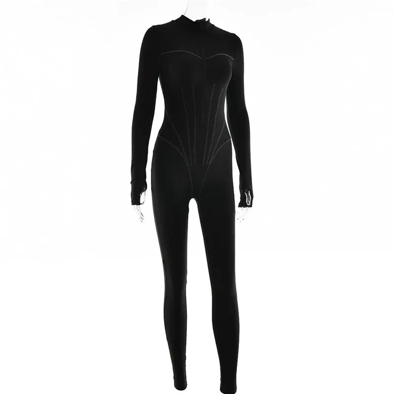 Stylish Zip-Up High-Elasticity Slim Fit Casual Sport Jumpsuit S-231120-34