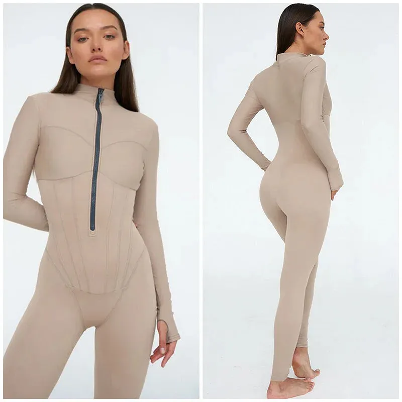 Stylish Zip-Up High-Elasticity Slim Fit Casual Sport Jumpsuit S-231120-34