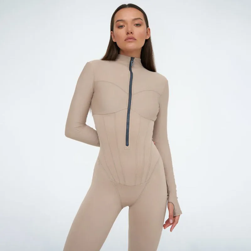 Stylish Zip-Up High-Elasticity Slim Fit Casual Sport Jumpsuit S-231120-34